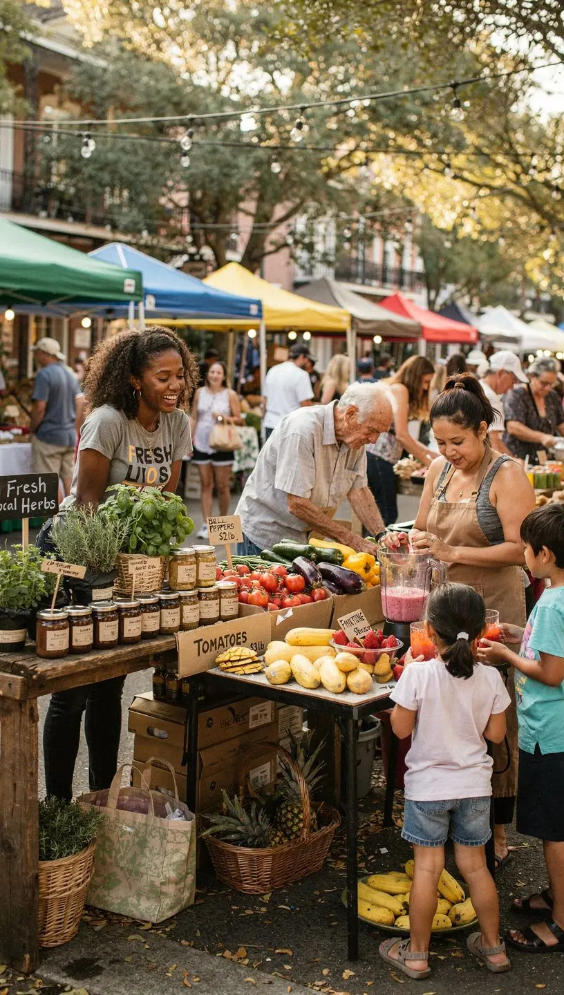 Улица с исторической архитектурой и зелеными деревьями в Французском квартале Нового Орлеана